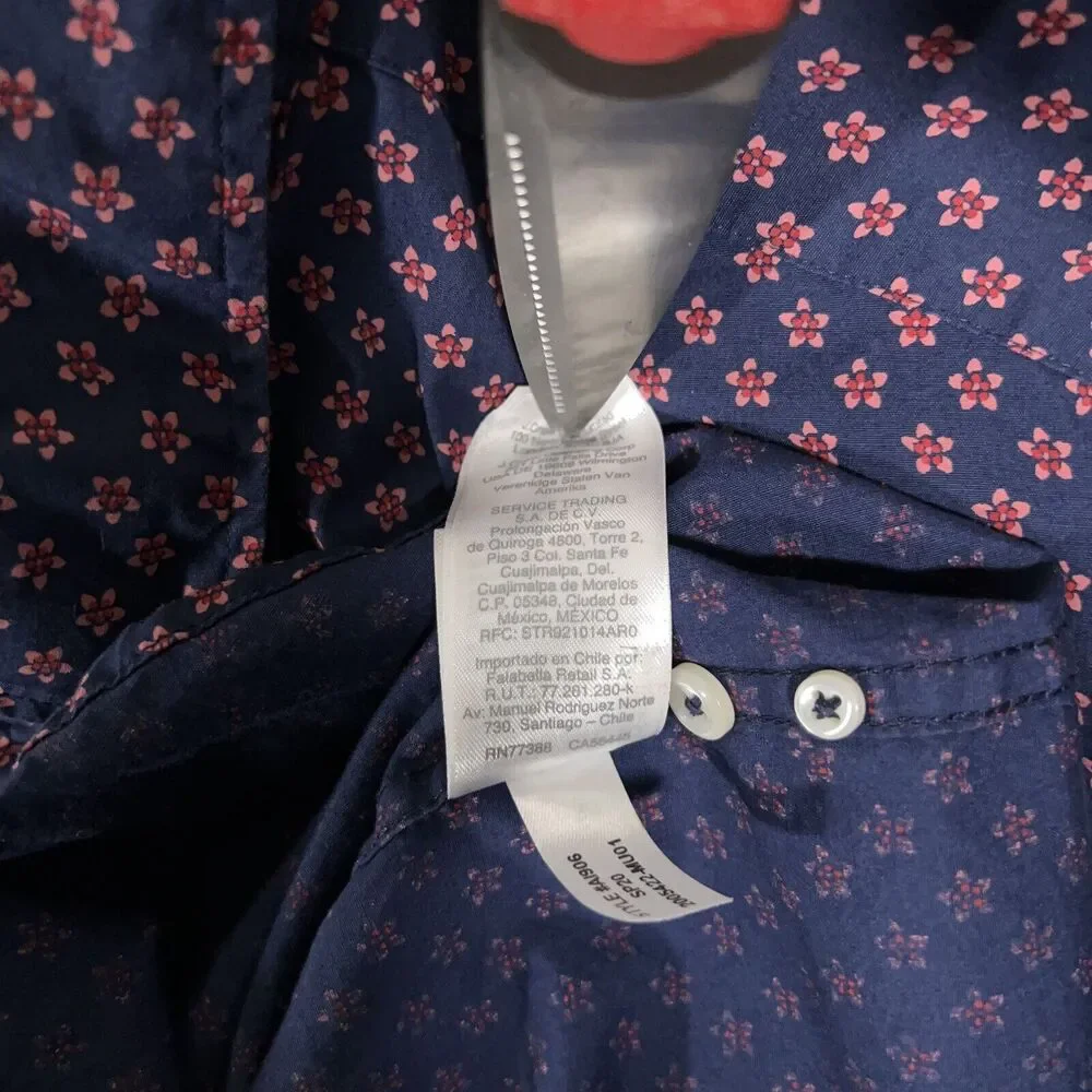 J Crew Adult Shirt Large Tall Blue Red Button Up Floral Stretch Classic Mens